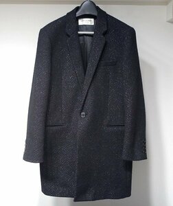 18AW 定価50万 極美品 SAINT LAURENT PARIS サンローラン ヘリンボーンツイード チェスターコート 530757 ウール ラメ ブラック メンズ 48