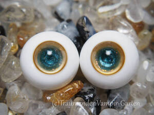 14mm 高品質 グラスアイ A品【Yellow Opal Blue】（管理番号 JE-10）