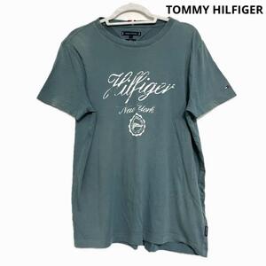 TOMMY HILFIGER L グランジプリント ブルー　プリントTシャツ