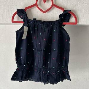 新品GAPkidsギャップドット刺繍ノースリーブトップス100ホワイト2900円　女の子子供服キッズ　タンクトップ ネイビー レース キャミソール