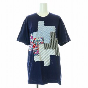 コムデギャルソン COMME des GARCONS Tシャツ カットソー 半袖 クルーネック パッチワーク 総柄 コットン 紺 ネイビー