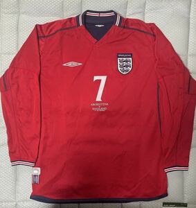 1円スタート イングランド代表 2002 日韓W杯 アウェイ 長袖ユニフォーム 7番 02-04 ベッカム リバーシブル マンチェスターユナイテッド 03