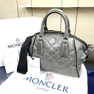 美品【モンクレール】基準内 MONCLER ハンドバッグ ロゴモチーフ 2way ショルダーバッグ トートバッグ 本革 レザー レディース 伊製 箱有