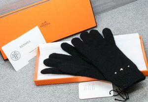 未使用 エルメス カシミヤ グローブ ブラック スタッズ 手袋 HERMES