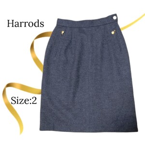 ★極美品★HARRODS　ハロッズ　スカートウール　　暖か　タイト　グレー