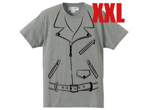 だまし絵 Wライダース T-shirt GRAY XXL/グレー騙し絵トロンプルイユダブルライダースジャケットw riders jacketsjkt本革ジャン皮アメカジ