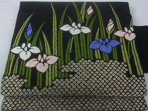 平和屋2□龍村美術織物　たつむら　夏物　九寸名古屋帯　絽　花綾目　黒地　金糸　逸品　kh411