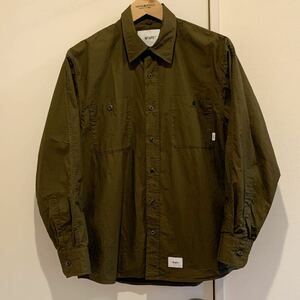 送料無料 wtaps ダブルタップス 長袖 シャツ ロングスリーブ 02 M ブラウン カーキ ベージュ ロゴ