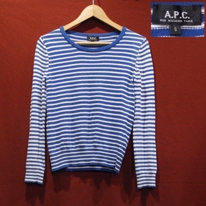 A.P.C. アーペーセー 薄手 ニット カットソー バスクシャツ 長袖 Tシャツ ボーダー 青 白 S 美品