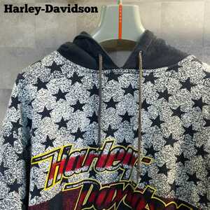 入手困難◆Harley-Davidson◆総柄 スウェットパーカー/メンズ ハーレーダビッドソン プルオーバー 星条旗 USA アメリカ バイク バイカー