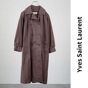 Yves Saint Laurent イヴ サンローラン ステンカラーコート ロング丈 裏地あり ギャザー コットンギャバジン vintage S