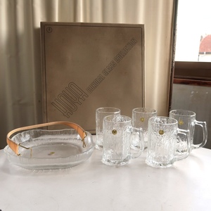 HOYA CORDIAL GLASS COLLECTION ビアジョッキ 5客 角盛り皿 1枚 セット 共箱 未使用 長期保管品