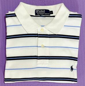 新品未使用品 ポロバイラルフローレン POLO by Ralph Lauren 半袖ポロシャツ ホワイト×ブルー系ボーダー柄