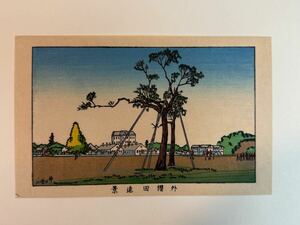 6 真作 井上安治 『 外櫻田遠景 』 木版画 小判 錦絵 光線画 浮世絵 東京真画名所図解 コレクション woodblock print 風景画 小林清親