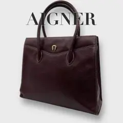 AIGNER 70 ハンドバッグ　ワインレッド　レザー　ゴールド　蹄鉄