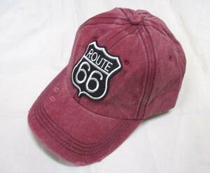 【新品・即決】 赤 帽子 ルート66 ROUTE 66 ダメージ仕様 ハーレー バイク モーターサイクル 野球帽 キャップ カジュアル 男女兼用 