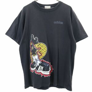 アディダス 80s デサント 日本製 ヴィンテージ 半袖 Tシャツ L-O ブラック系 adidas メンズ