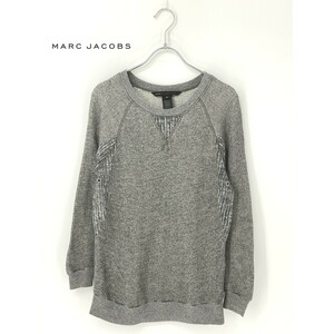 A9731/美品 春夏 MARC JACOBS マークジェイコブス コットン シルク切り替え クルーネック 長袖 ニット リブ セーター XS 灰色 レディース