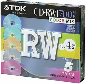 TDK CD-RWデータ用700MB 4倍速カラーミックス5mm厚ケース入り5枚パック CD-RW80X5CCS