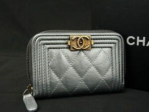 1円 ■美品■ CHANEL シャネル ココマーク ボーイシャネル マトラッセ レザー ラウンドファスナー カードケース コインケース CC2783