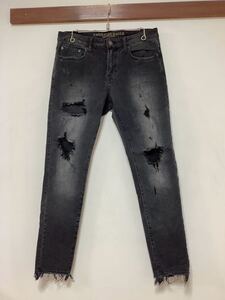 J-1343 AMERICAN EAGLE アメリカンイーグル ダメージ加工 ブラックデニムパンツ ブラックジーンズ W32 スキニー ジーパン ストレッチ入り