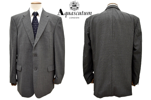 L-1844★美品★Aquascutum LONDON アクアスキュータム ロンドン★モーリシャス製 グレーブレザー ピンストライプ テーラードジャケット 46R