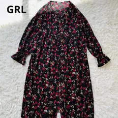 Lサイズ GRL 花柄 総柄ボタンシャツワンピース 春夏　aライン