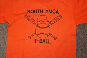 T シャツ★SOUTH YMCA T-BALL★ヴィンテージ VINTAGE FRUIT OF THE LOOM オレンジ色 スクール T,ベースボール