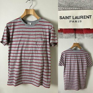 【送料無料 イタリア製 美品】17ss 名作 Saint Laurent Paris サンローラン パリ ボーダー 半袖 クルーネック Tシャツ サイズ M グレー