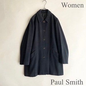 Paul Smith ポールスミス ステンカラーコート ウール×コットン ヘリンボーン アウター 上着 ウールコート ネイビー size 40 sk