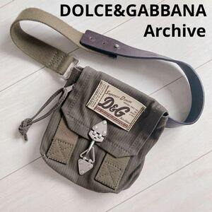 RARE DOLCE&GABBANA Y2K TECH BAGデニムバッグ ショルダー 00s METAL PARTS LOGO LEATHER military archive