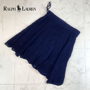 美品 RALPH LAUREN ラルフローレン HAND KNIT ローゲージニットフレアスカート 膝丈 裏地あり レディース ボトムス 紺 サイズXS*IC390