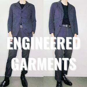 1円～ 【美品】ENGINEERED GARMENTS エンジニアードガーメンツ ドット柄 水玉 総柄 スーツ セットアップ ブラック USA製 正規品 Sサイズ