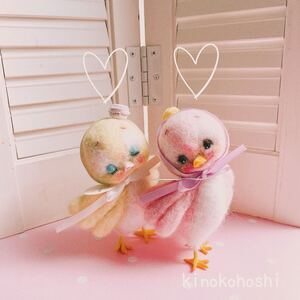 ＊イエローピンクbird 小鳥＊kinokohoshi＊アメリカンヴィンテージ ＊羊毛フェルト ぬいぐるみ