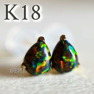 【スペシャルセール☆】 K18 京セラオパール　pear 18金イエローゴールド　ピアス　kyocera opal