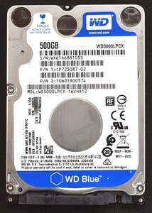 WESTERN DIGITAL WD5000LPCX [500GB 2.5インチ 7mm SATA HDD 2016年製 使用時間 11494H (Cristal DiscInfo 正常) (管:KH575