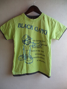 【BLACK GANG】 Tシャツ キッズ サイズ:130 色:ライトグリーン 身丈:48 身幅:31 肩幅:32/BAJ