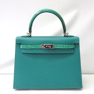 Ft1142391 エルメス ハンドバッグ ケリータッチ25 外縫い ヴェールヴェローヌ シルバー金具 レディース HERMES 中古