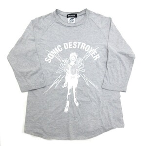 ビームス/BEAMS 247SONIC DESTROYER プリント七分袖 Tシャツ◆灰MENS