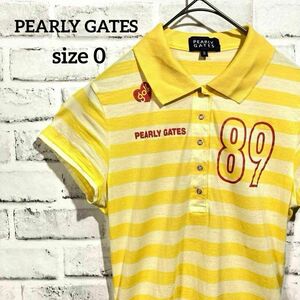 PEARLY GATES パーリーゲイツ 半袖ポロシャツ レディース サイズ0 ゴルフウェア イエロー ボーダー