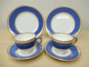 A02675★WEDGWOOD ウェッジウッド ユーランダー パウダーブルー カップ&ソーサー&プレート セット ペア ② / トリオ 金彩 青 洋食器