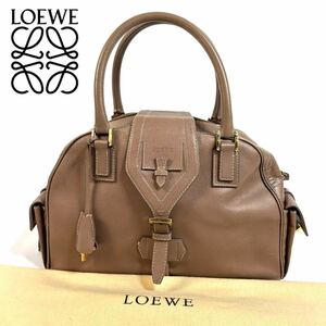 【人気アイテム】LOEWE ロエベ レザー ハンドバッグ トラベラーボーリングバッグ ピンク ブラウン ゴールド金具 カデナ 保存袋付