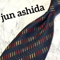 極美品✺jun ashida✺ネクタイ　ストライプ　紺　赤　シャンパンゴールド