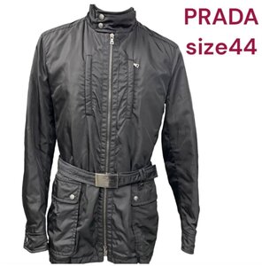 美品　プラダ　ロゴバックルベルト　ナイロン　ジャケット　44、S PRADA 黒、ブラック M4I737 かっこいい