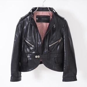 4-YC089【美品】ディースクエアード DSQUARED2 レザー ライダース ジャケット ブラック 40 レディース