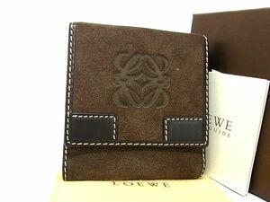 1円 ■美品■ LOEWE ロエベ アナグラム スエード×レザー 二つ折り 財布 ウォレット 小銭入れ 札入れ ブラウン系 FJ0718