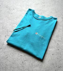 80s USA製 CHAMPION ALL-COTTON PRINT TEE TURQUOISE VINTAGE トリコタグ チャンピオンプリントTシャツ ターコイズ オールド ビンテージ