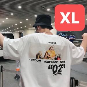 ビッグシルエット プリント Tシャツ トップス シャツ カットソー 半袖 ストリート ビッグT トレンド ストリート レディース 白 ホワイト XL