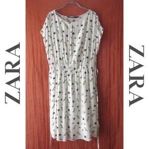 美品　ZARA／ザラ★　鳥／椰子柄　薄手ワンピース