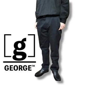 CP1-289★美シルエット★良品＆正規品★【GEORGE ジョージ】ノータック テーパードパンツ カラーチノ トラウザー【W34 88センチ】黒 90’s